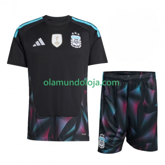 Camisola Argentina Guarda-redes Criança Equipamento Primeiro Copa do Mundo 2026 Manga Curta